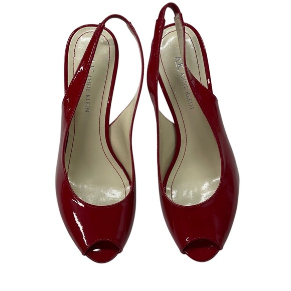 Anne Klein Shoes - Anne Klein Red Patent Leather Slingback Heels Open Toe Size 6.5M